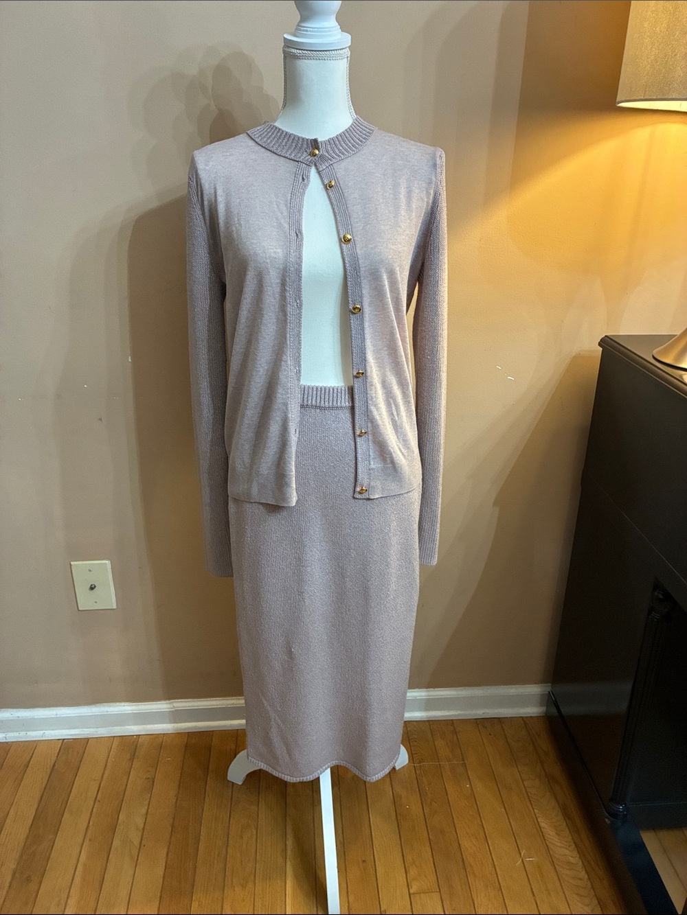 St. John Dusty Rose Knit Midi Skirt Set